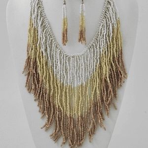 1 DAY SUPER SALE Handmade Earth-tone Waterfall Seed Bead Necklace